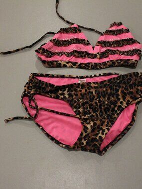 Brown & Pink 2 Pcs Justiuce Bikini Swimsuit Size 12/14
